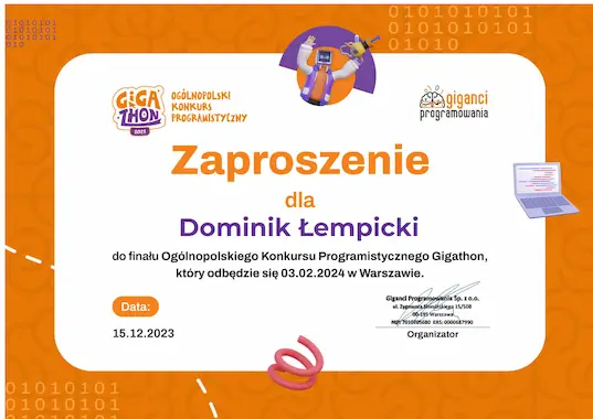 certefikat dostania się do gigathonu